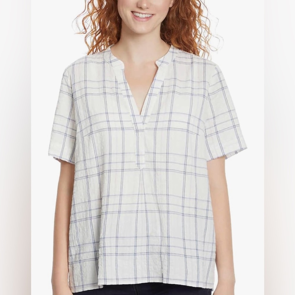 Gloria Vanderbilt Women's V Neck Short Sleeve High-Low Hem Work Blouses Top, L